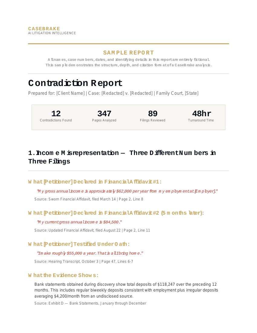 First page preview of Contradiction Report