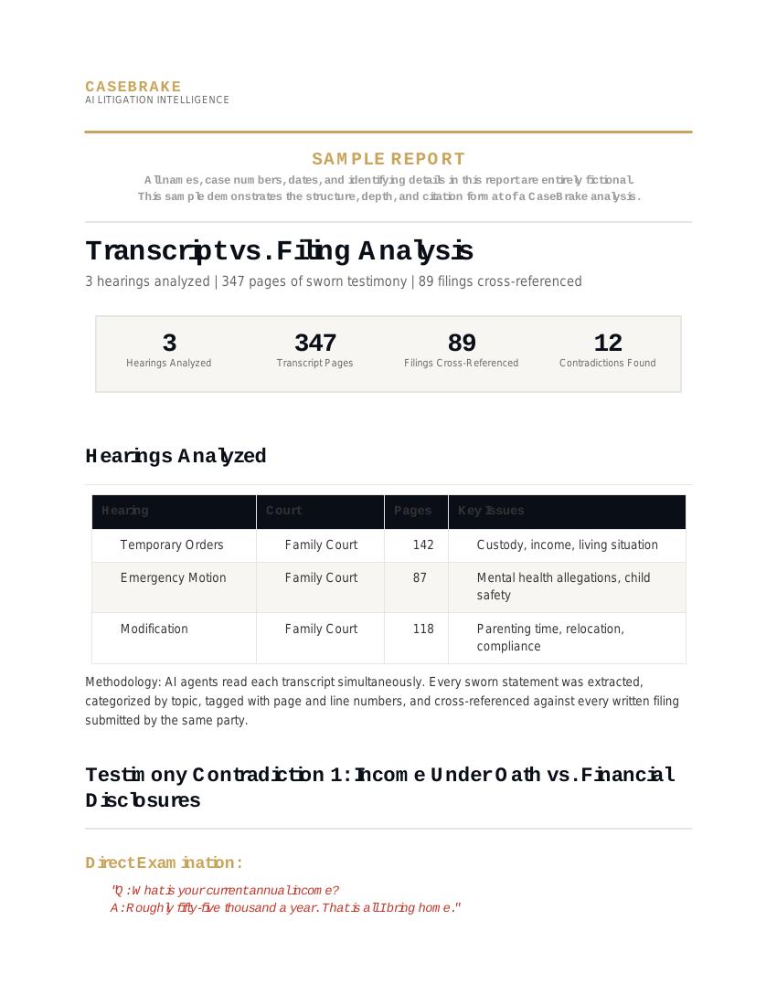 First page preview of Transcript vs. Filing Analysis